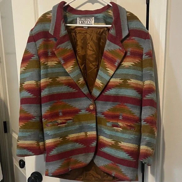 Vintage Aztec Western Wool Polyester Maurizio Ramani Blazer Jacket size Large - Picture 1 of 8